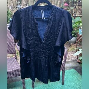 Anthropologie Black Ruffled Blouse